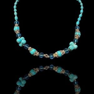 Necklace with Turquoise Colored Beads, Blue, and Silver Accent Beads